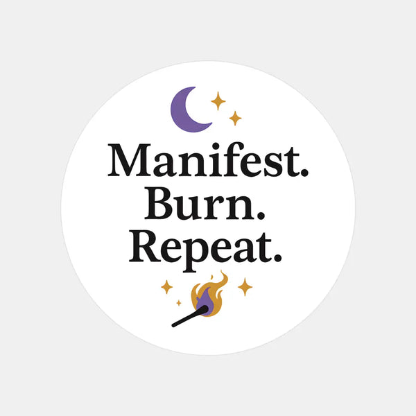 “Manifest. Burn. Repeat.” Candle Label Stickers