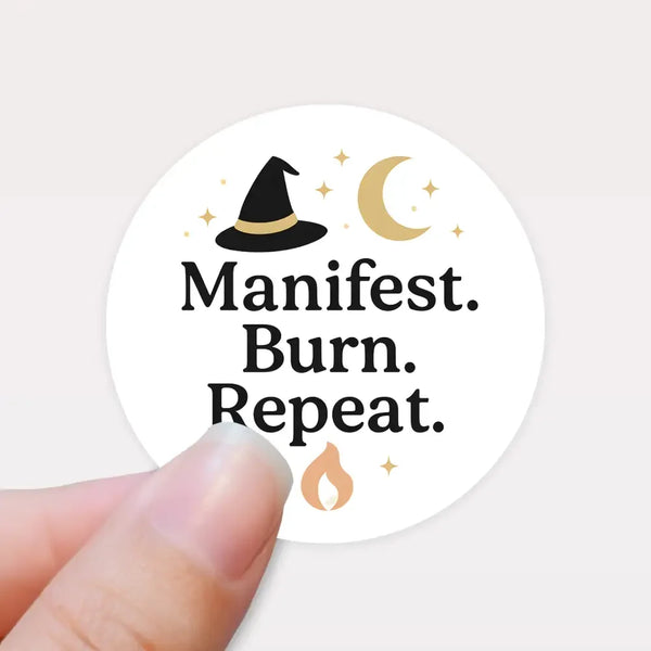 “Manifest. Burn. Repeat.” (Gold Edition) Candle Label Stickers - Sticksy Prints Australia