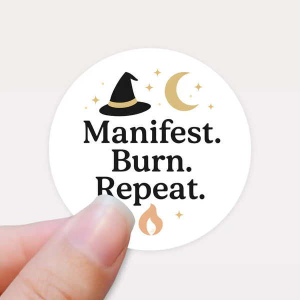 “Manifest. Burn. Repeat.” (Gold Edition) Candle Label Stickers
