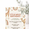 Personalised Safari Animal Birthday Invitations | Wild One Jungle Party Invite - Sticksy Prints Australia