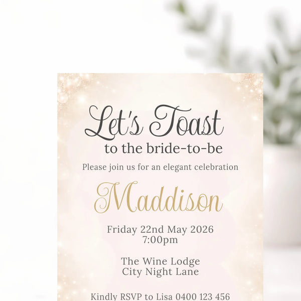 Personalised Hens Party Invitation | Champagne Toast Elegant Glam | Printed 4×6 Invite - Sticksy Prints Australia