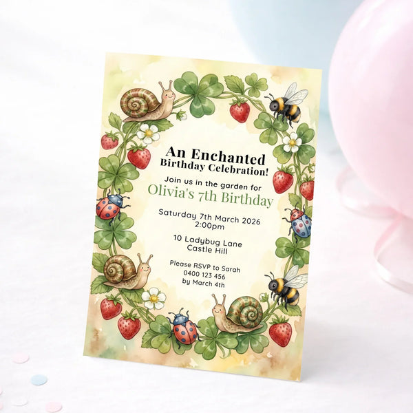 Personalised Enchanted Garden Birthday Invitations | Nature Woodland Party Invite - Sticksy Prints Australia