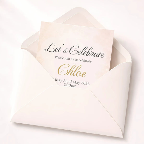 Personalised Hens Party Invitation | Champagne Sparkle Blush & Gold | Printed 4×6 Invite - Sticksy Prints Australia