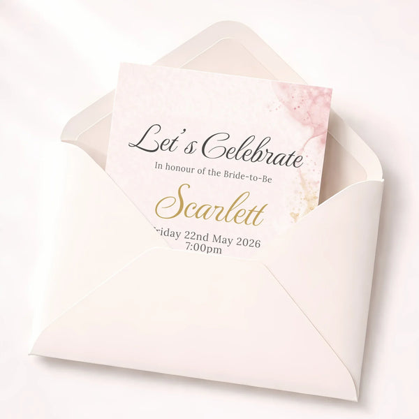 Personalised Hens Party Invitation | Modern Glam Blush & Gold | Printed 4×6 Invite - Sticksy Prints Australia