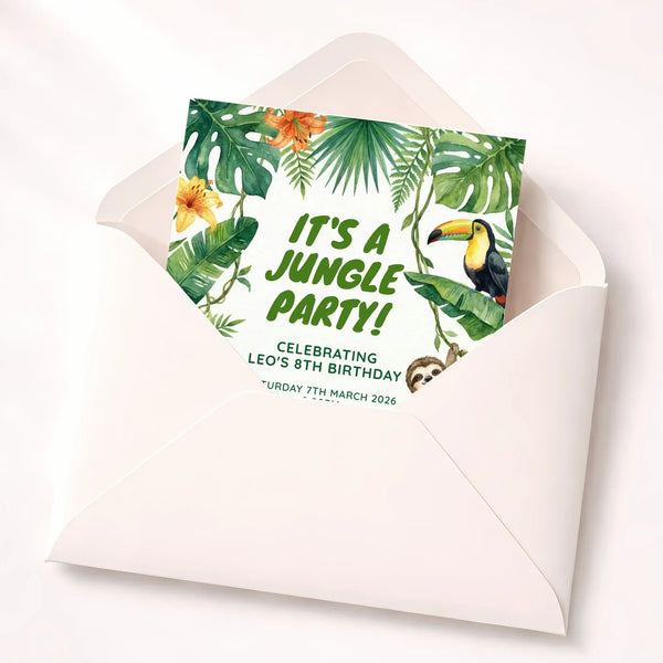 Personalised Jungle Birthday Invitations | Tropical Animal Kids Party Invite - Sticksy Prints Australia