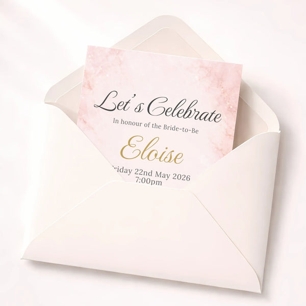 Personalised Hens Party Invitation | Blush Marble Modern Glam | Printed 4×6 Invite - Sticksy Prints Australia