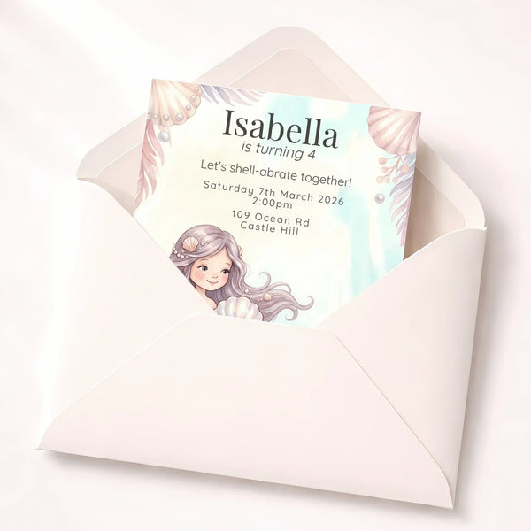 Personalised Mermaid Birthday Party Invitations Printed Kids Invite Under the Sea - Sticksy Prints Australia