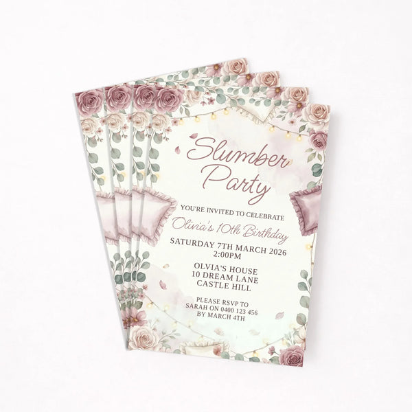 Personalised Slumber Party Birthday Invitations – Elegant Sleepover Theme - Sticksy Prints Australia