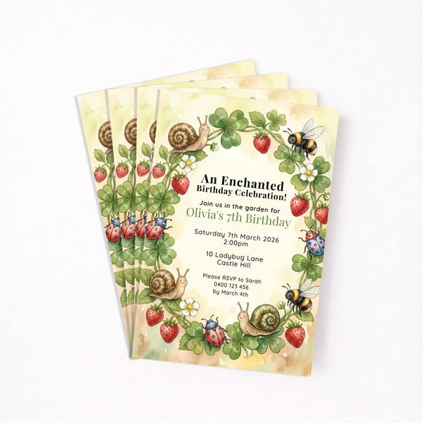 Personalised Enchanted Garden Birthday Invitations | Nature Woodland Party Invite - Sticksy Prints Australia