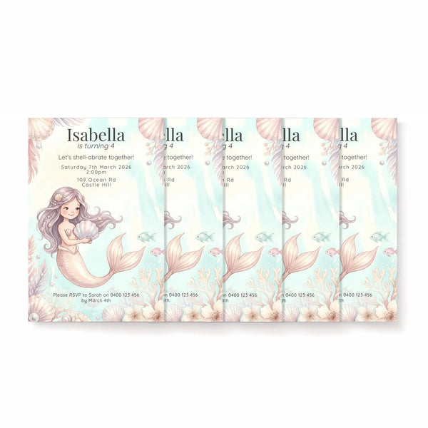 Personalised Mermaid Birthday Party Invitations Printed Kids Invite Under the Sea - Sticksy Prints Australia