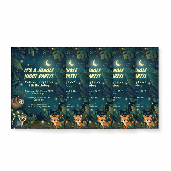 Personalised Jungle Night Birthday Invitations – Magical Forest Party Theme - Sticksy Prints Australia