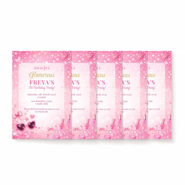 Personalised Pink Glam Birthday Party Invitations Printed Invites - Sticksy Prints Australia