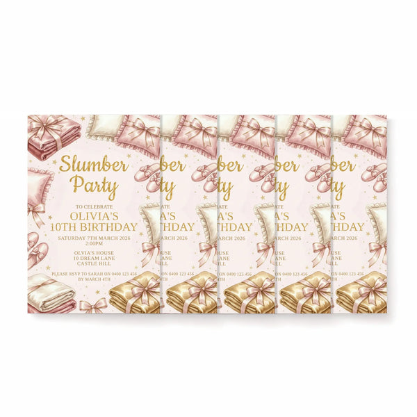 Personalised Slumber Party Birthday Invitation – Elegant Blush & Gold Sleepover - Sticksy Prints Australia