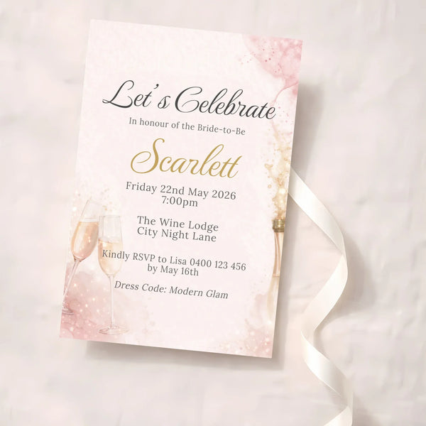 Personalised Hens Party Invitation | Modern Glam Blush & Gold | Printed 4×6 Invite - Sticksy Prints Australia