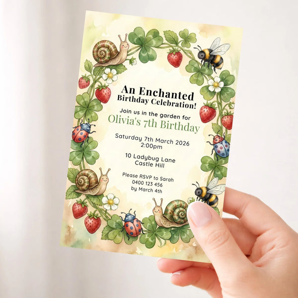 Personalised Enchanted Garden Birthday Invitations | Nature Woodland Party Invite - Sticksy Prints Australia
