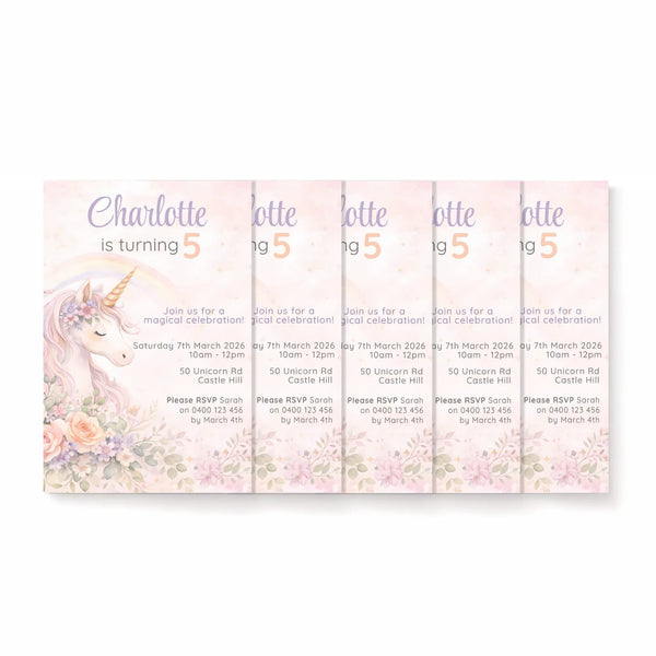 Boho Unicorn Birthday Invitations | Personalised Pastel Party Invites - Sticksy Prints Australia