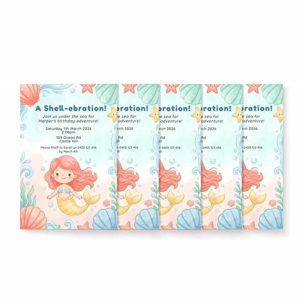 Personalised Mermaid Birthday Party Invitations Printed Cute Under the Sea - Sticksy Prints Australia