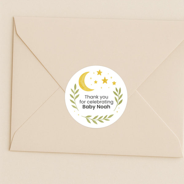 Moon & Stars Baby Shower Thank You Stickers – Personalised Celestial Favour Labels