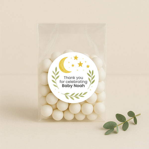 Moon & Stars Baby Shower Thank You Stickers – Personalised Celestial Favour Labels