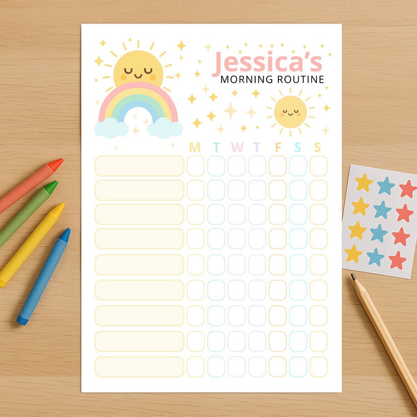 Morning & Bedtime Routine Charts for Kids (Editable) – Pastel Printable Set