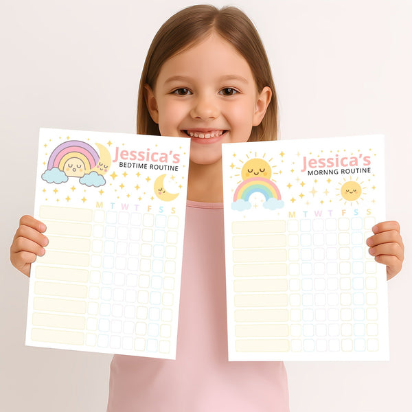 Morning & Bedtime Routine Charts for Kids (Editable) – Pastel Printable Set