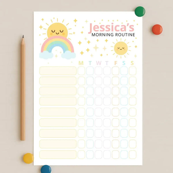 Morning Routine Chart – Editable Name & Title (A4, A3 & US Letter) - Sticksy Prints Australia