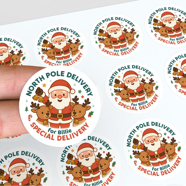 North Pole Delivery Stickers – Personalised Santa & Reindeer Label