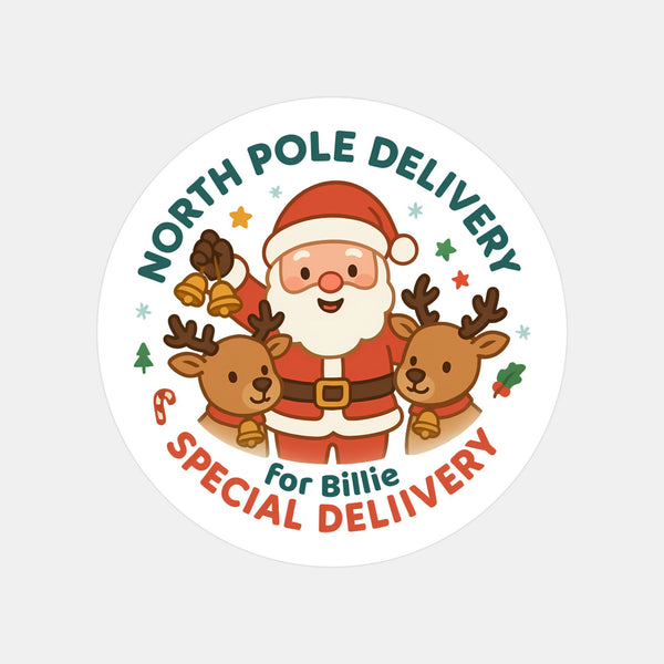North Pole Delivery Stickers – Personalised Santa & Reindeer Label