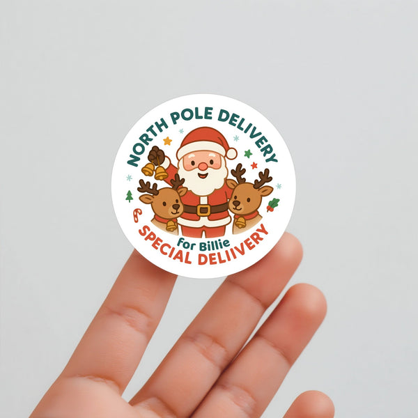 North Pole Delivery Stickers – Personalised Santa & Reindeer Label