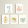 Ocean Nursery Wall Art Set – Whale, Dolphin, Octopus, Seahorse & Turtle | PDF Printable Digital Download - Sticksy Prints Australia