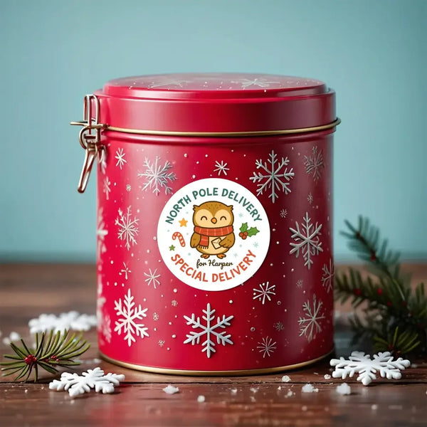 Owl Personalised Christmas Stickers – North Pole Delivery Label - Sticksy Prints Australia