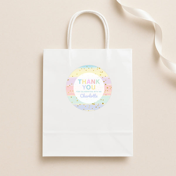 Pastel Brushstroke Thank You Stickers – Custom Name Kids Birthday Party Favour Labels
