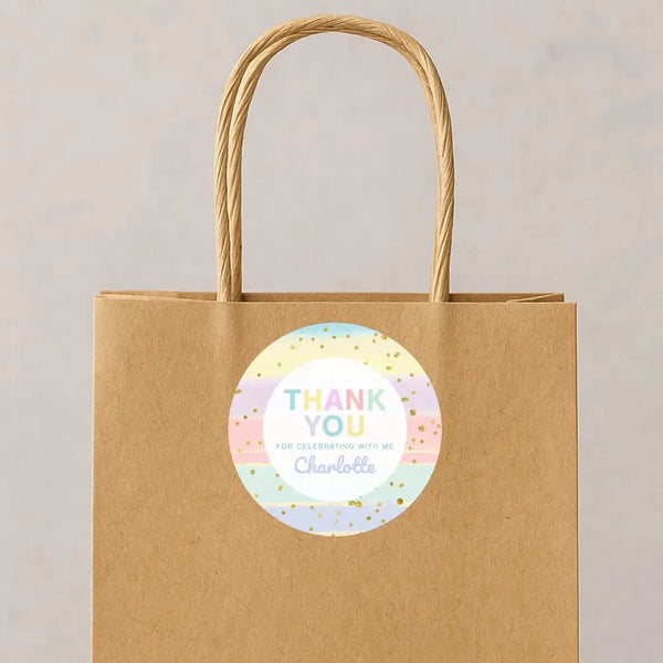 Pastel Brushstroke Thank You Stickers – Custom Name Kids Birthday Party Favour Labels - Sticksy Prints Australia