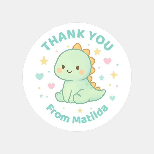 Pastel Dinosaur Thank You Stickers – Custom Name Kids Birthday Party Favour Labels - Sticksy Prints Australia