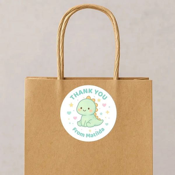 Pastel Dinosaur Thank You Stickers – Custom Name Kids Birthday Party Favour Labels - Sticksy Prints Australia