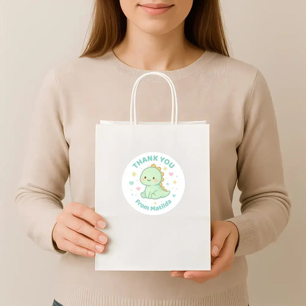 Pastel Dinosaur Thank You Stickers – Custom Name Kids Birthday Party Favour Labels - Sticksy Prints Australia