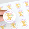 Pastel Giraffe Thank You Stickers – Custom Name Kids Birthday Party Favour Labels