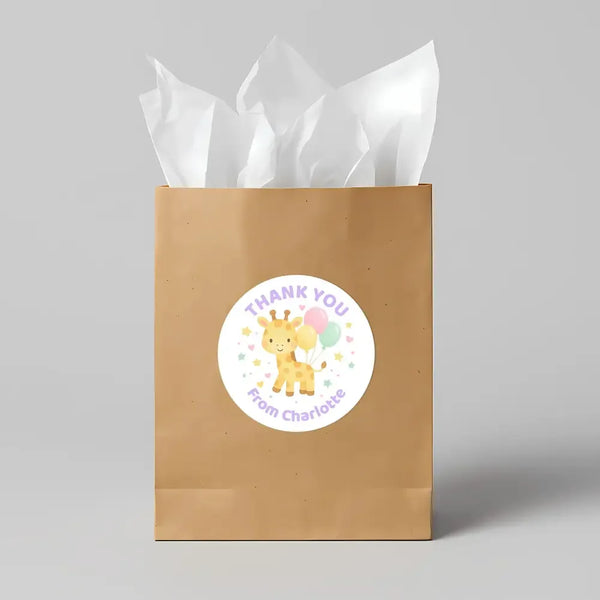 Pastel Giraffe Thank You Stickers – Custom Name Kids Birthday Party Favour Labels - Sticksy Prints Australia