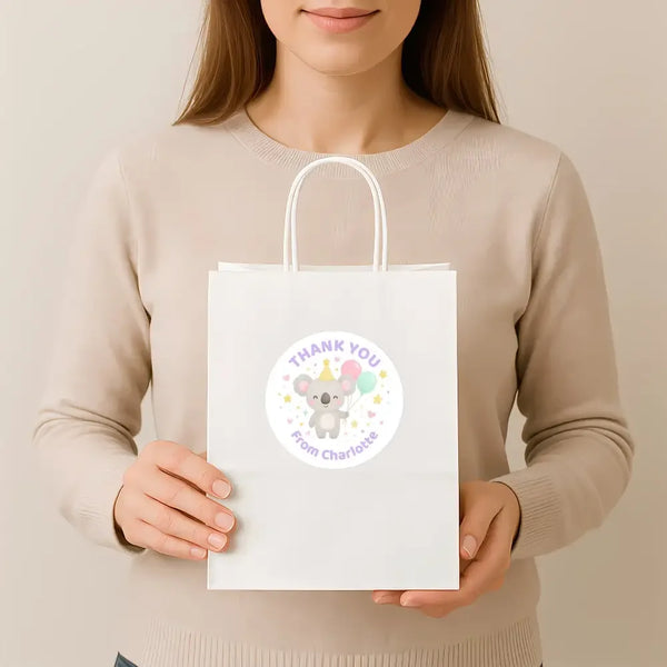 Pastel Koala Thank You Stickers – Custom Name Kids Birthday Party Favour Labels - Sticksy Prints Australia