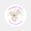 Pastel Koala Thank You Stickers – Custom Name Kids Birthday Party Favour Labels