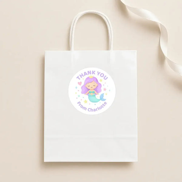 Pastel Mermaid Thank You Stickers – Custom Name Kids Birthday Party Favour Labels - Sticksy Prints Australia