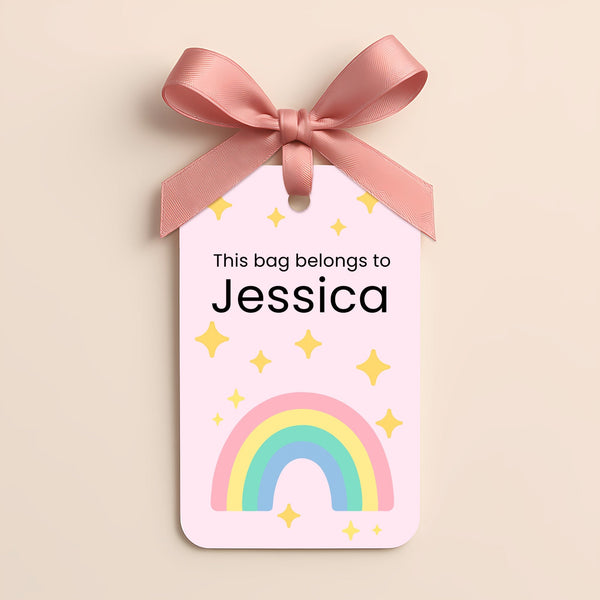 Pastel Rainbow Kids Bag Tags Printable Personalised Name Tags A4 Canva Template