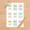 Pastel Rainbow Kids Bag Tags Printable Personalised Name Tags A4 Canva Template - Sticksy Prints Australia
