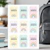 Pastel Rainbow Kids Bag Tags Printable Personalised Name Tags A4 Canva Template - Sticksy Prints Australia