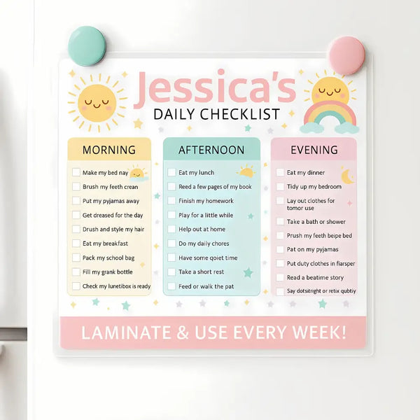 Pastel Rainbow Kids Daily Checklist – Editable Name & Tasks | Canva Template (A4, A3 & US Letter) - Sticksy Prints Australia