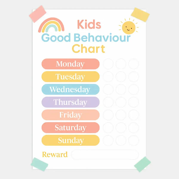 Pastel Rainbow Kids Reward Chart โ Good Behaviour Printable (A4) - Sticksy Prints Australia