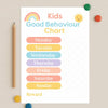 Pastel Rainbow Kids Reward Chart โ Good Behaviour Printable (A4) - Sticksy Prints Australia