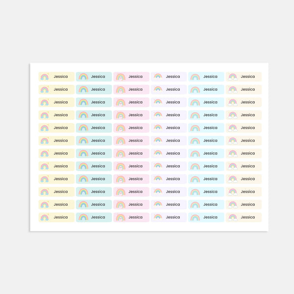 Pastel Rainbow Pencil Label Template – Editable Slim Name Labels (Canva Printable)
