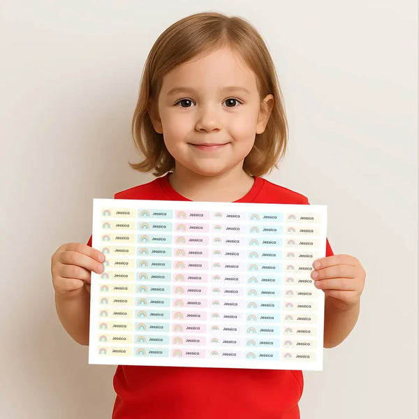 Pastel Rainbow Pencil Label Template – Editable Slim Name Labels (Canva Printable) - Sticksy Prints Australia