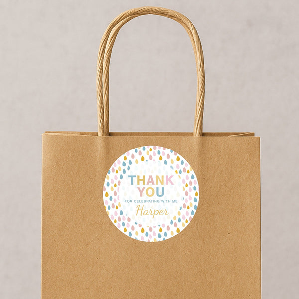 Pastel Rainbow Thank You Stickers – Custom Name Kids Birthday Party Favour Labels